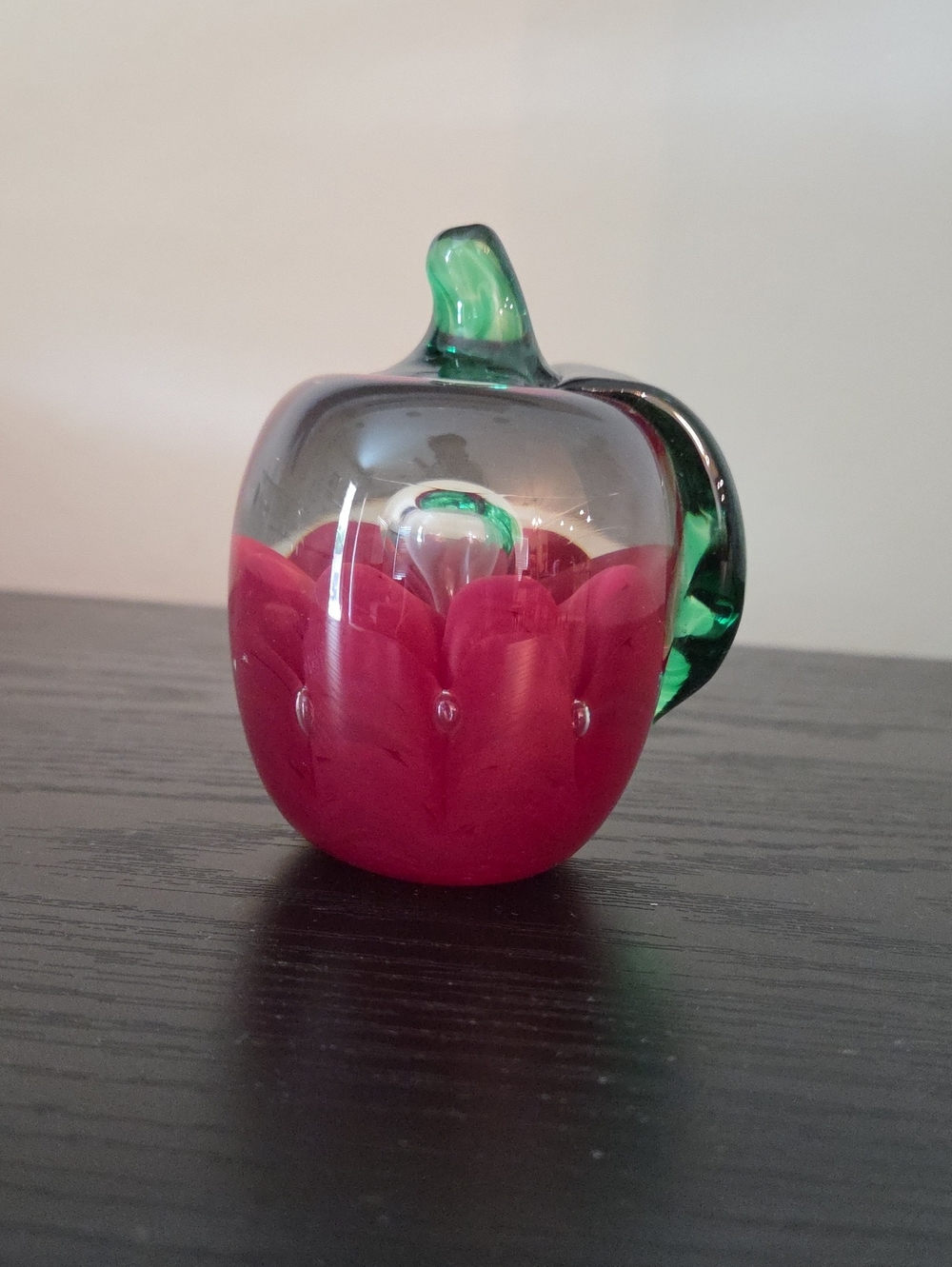 Joe Rice 1995 Red and Green Glass Apple Sculpture - Decorative Art Accent